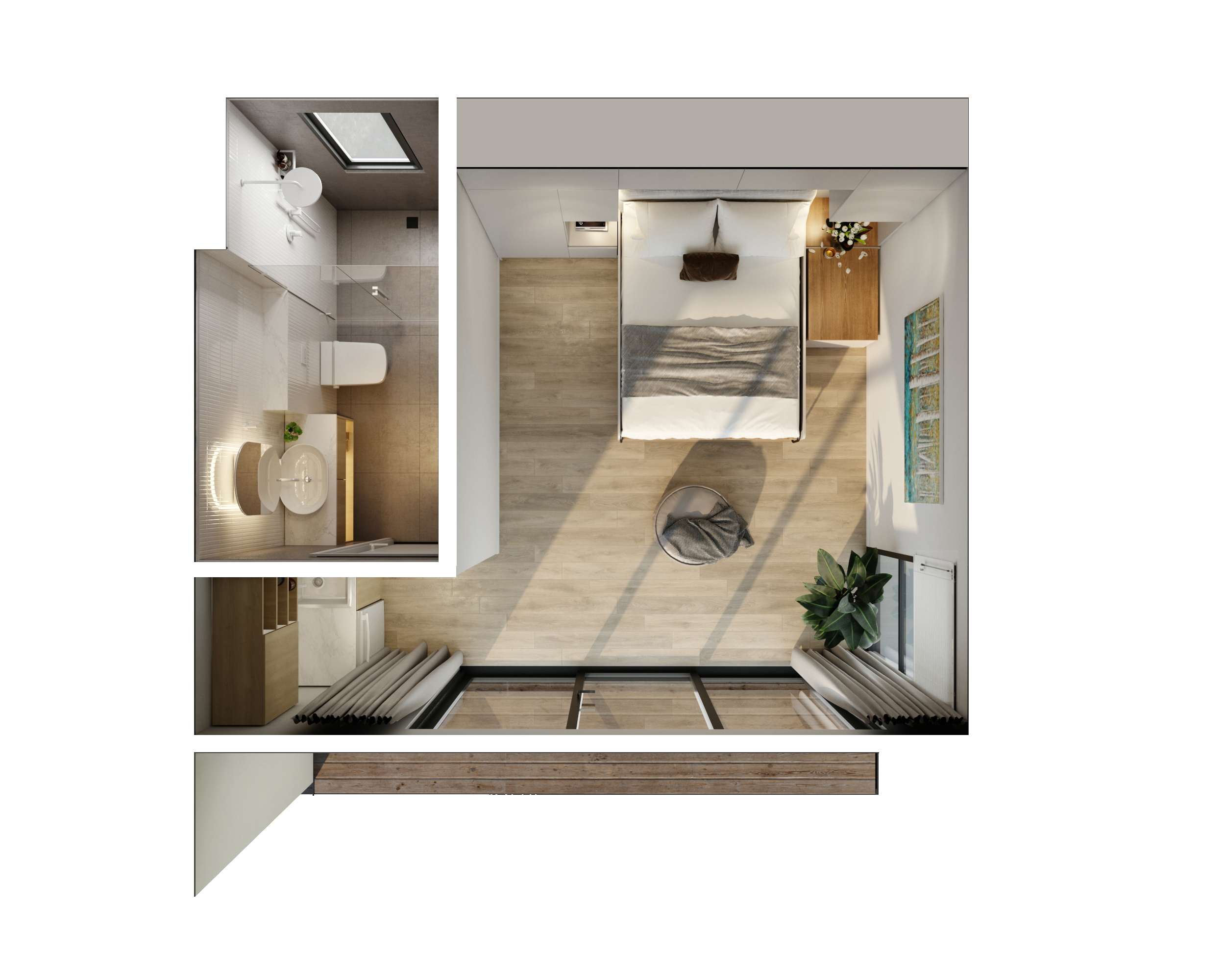 STUDIO – ENSUITE BAR- FOLDOUT BED-3D